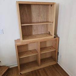 Vintage Two Tier Natural Wooden Bookcase Or Entertainment Cabinet! Great Condition! Two Section !