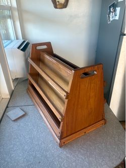 Vintage MCM Brandt Ranch Oak Wood Magazine Rack Stand