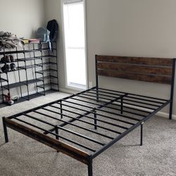 🛏️ Queen Bed Frame w/ Headboard & Footboard + Under-Bed Storage | Rustic Brown 