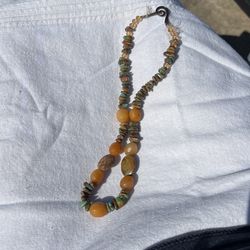 Real Turqouse Chips And Stone Yellow Jade Necklace 