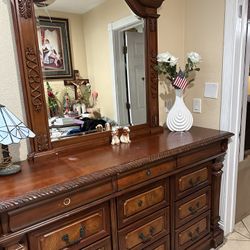 Wooden Dresser & Mirror