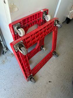 2 sizes of  Red Open Deck heavy duty Dolly Bimbo Bakeries Orbis