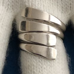 Sterling Silver Split Band Wide Bypass Design Ring - Size 7