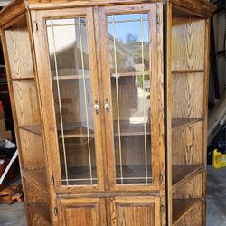 Oak  and glass cabinet 