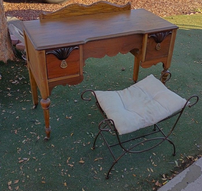 Vintage Wooden Desk with Stool
