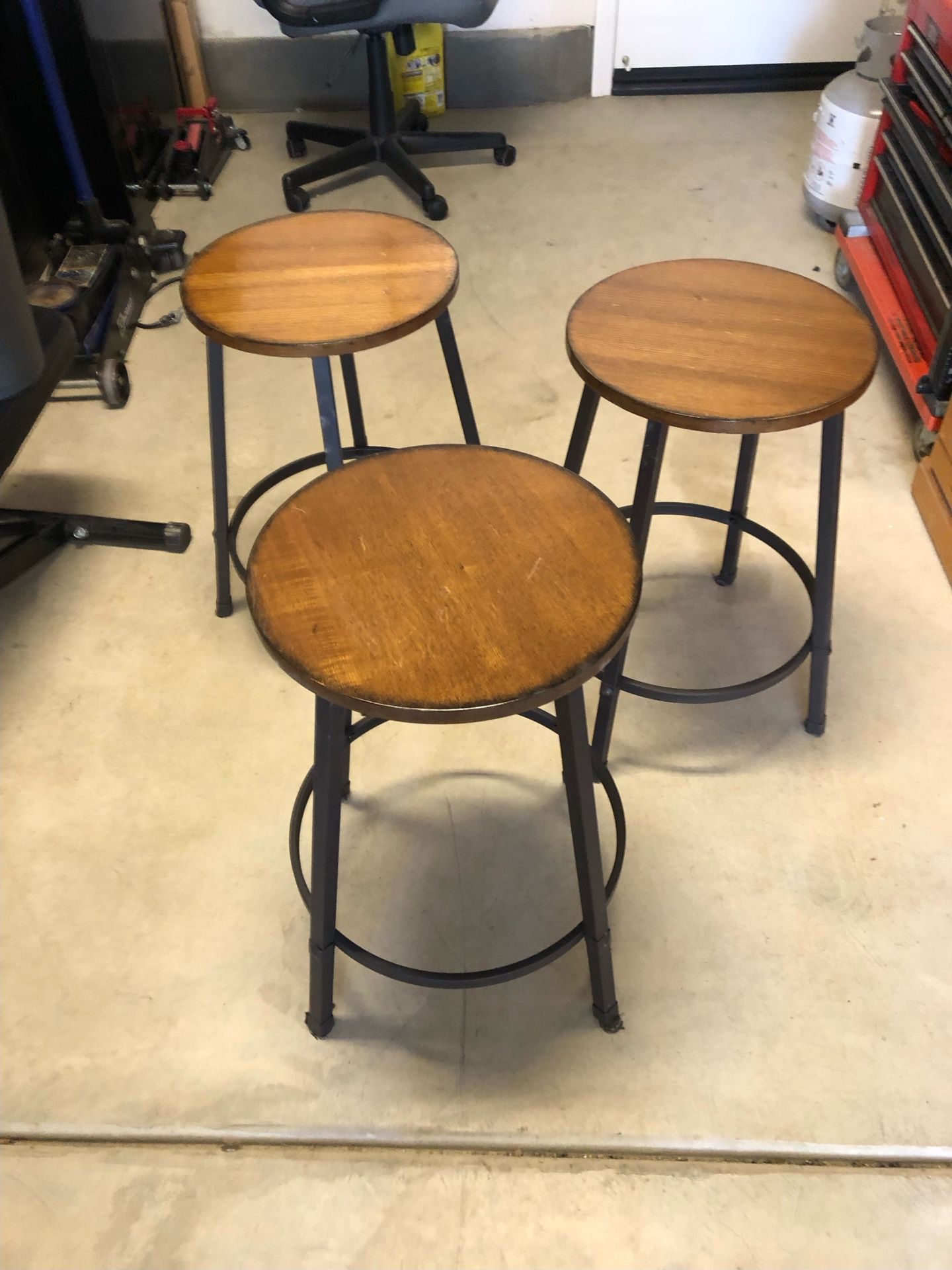 Set Of 3 24 Inch Bar Stools Hand Stained 