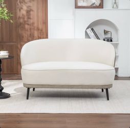 Stith Upholstered Velvet Loveseat With Black Legs Upholstery Color: White/Dark Apricot  Brand new in box - Assembly is required  cash only  Pickup onl