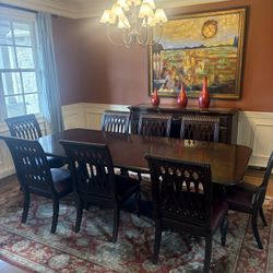 Bernhardt Dining Table 8 chairs and matching buffet  mahogany 80 inch table with 2 22 inch leafs