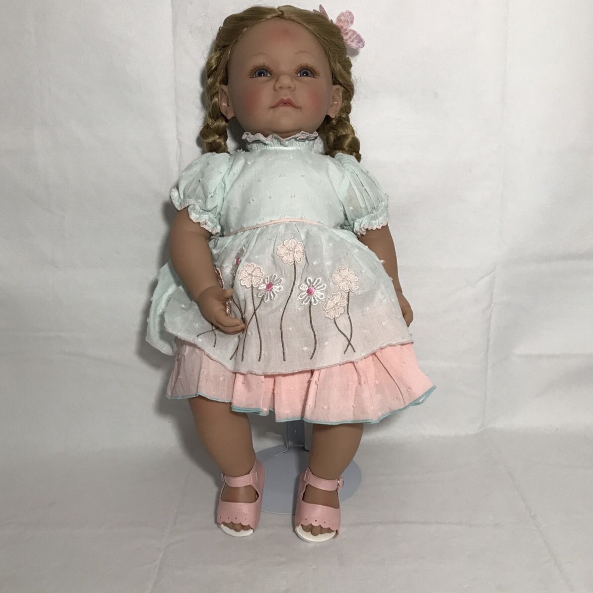 Realistic Looking Girl Doll with French Braided Hair, Dress & Shoes