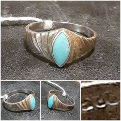 .925 Sterling Silver Turquoise Diamond Ring