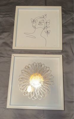 White Framed Women Figure Line Art By Marmont Hill and Sunflower 11 1/2”$20 for both