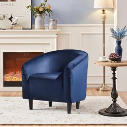  Cozy Velvet Barrel Chair, Navy Blue 