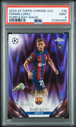Topps 2023-24 Chrome UCC Fermin Lopez RC PSA 9 Barcelona #38 Purple Ray /175