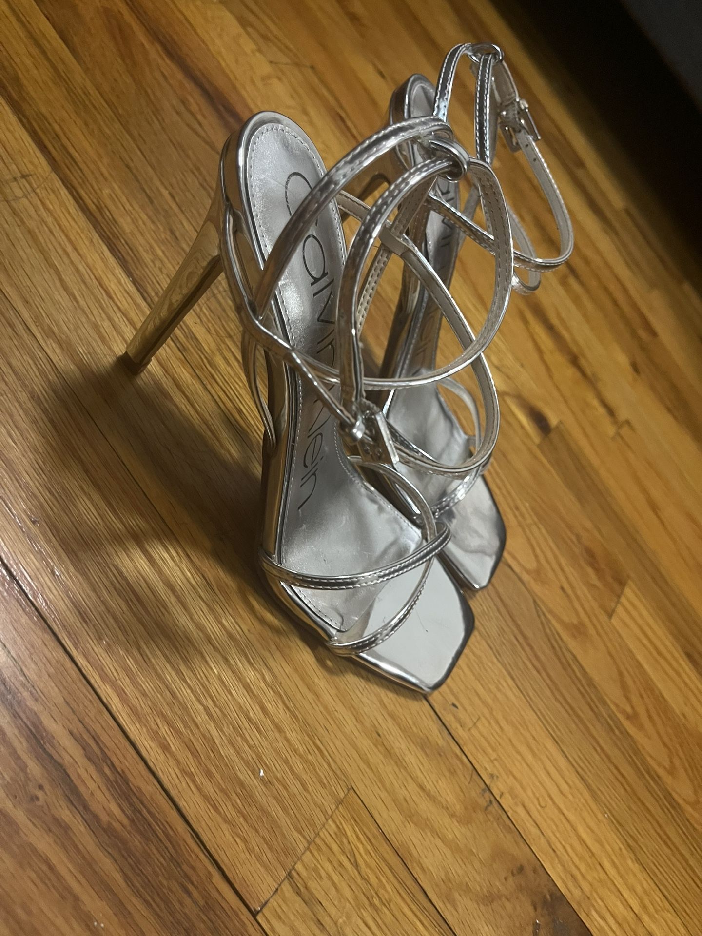 Calvin Klein Tegin Strappy High Stiletto Dress Sandals Color:Silver Size: 7.5 M