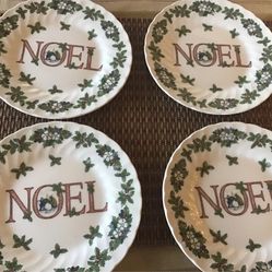 Royal Wessex Christmas Churchill Noel Holly Porcelain 8" Salad Plates Set 4 Lot