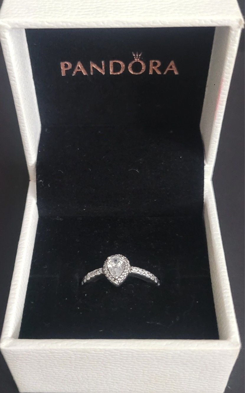 Pandora Radiant Halo Teardrop Ring With Original Box Size 6