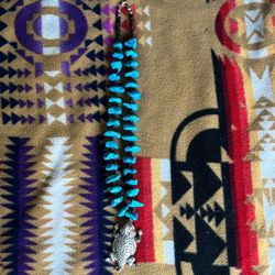 Turquoise  And Sterling Silver Cheii Necklace 