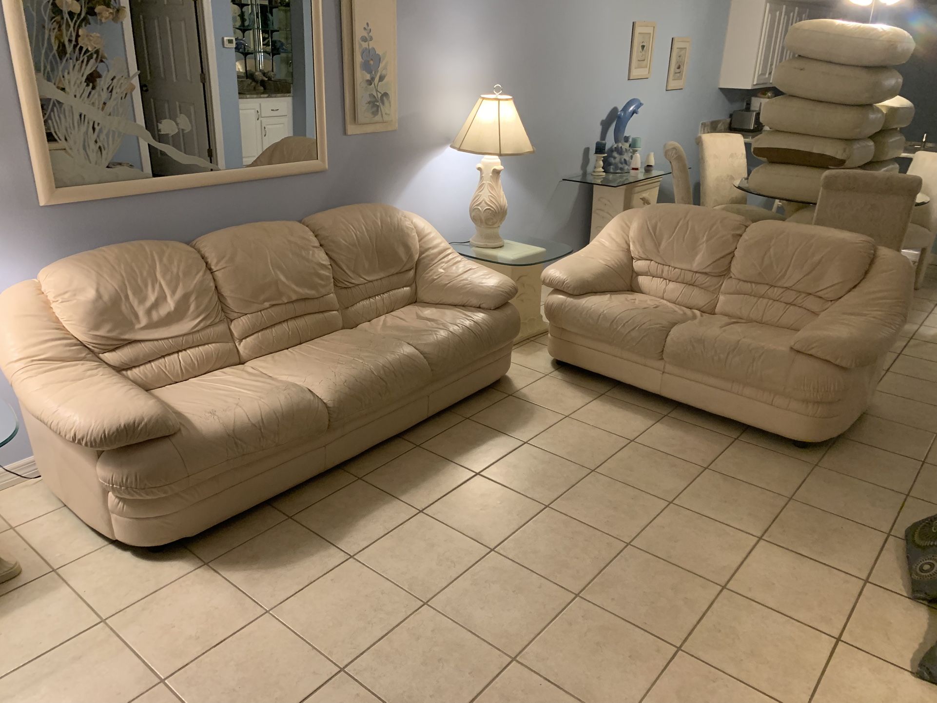 Leather couch, Love seat, chair