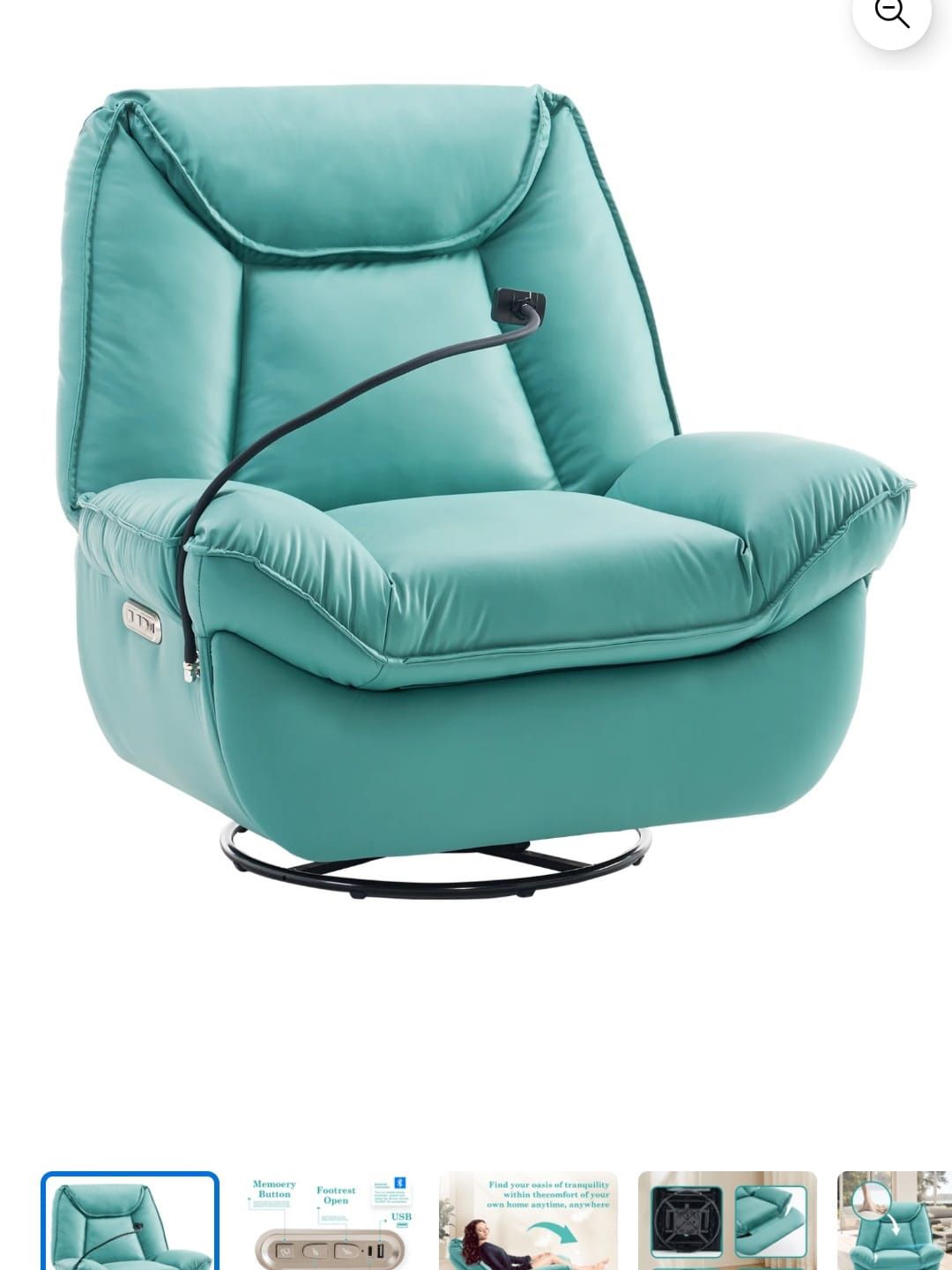 Oversized Electric Recliner Chair, 270° Swivel Nursery Recliner 