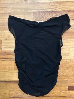 Black off the shoulder mesh top with ruched detailing size extra small