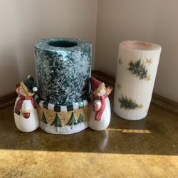 Christmas Candles (set of 2) + candleholder