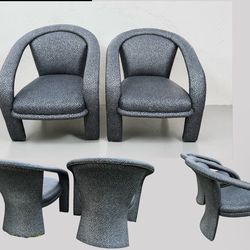 Vintage Postmodern Parsons Upholstered Lounge Chairs