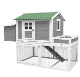 PawHut Wooden Chicken Coop for Outdoor Backyard with Raised Garden Bed, Run Area, Nesting Box Remova