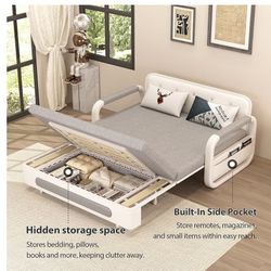 50” Convertible Pull-Out Sofa Bed with Storage – Gray