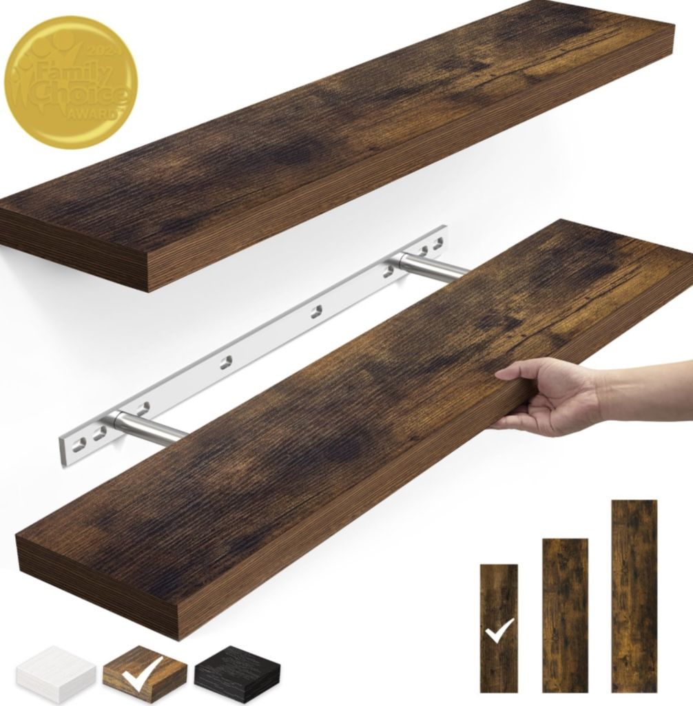 New - Wall Mounted Wood Shelves (Rustic Brown Set Of 2)