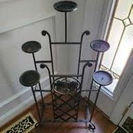 Vintage Standing Metal Torch Candle Stand with Grape Leaf Design