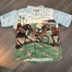 Tori Richard Horse Racing AOP Button Up Hawaiian Shirt XL USA 100% Rayon