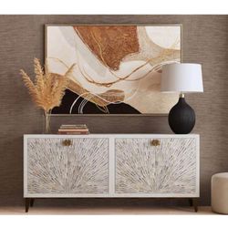 Bassett Mirror Astrid 72” Four Door Sideboard Cabinet – White Wash | New Open Box $3k Retail Deivery
