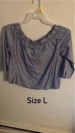 Blue and White Striped Off-the-Shoulder Top - Size L