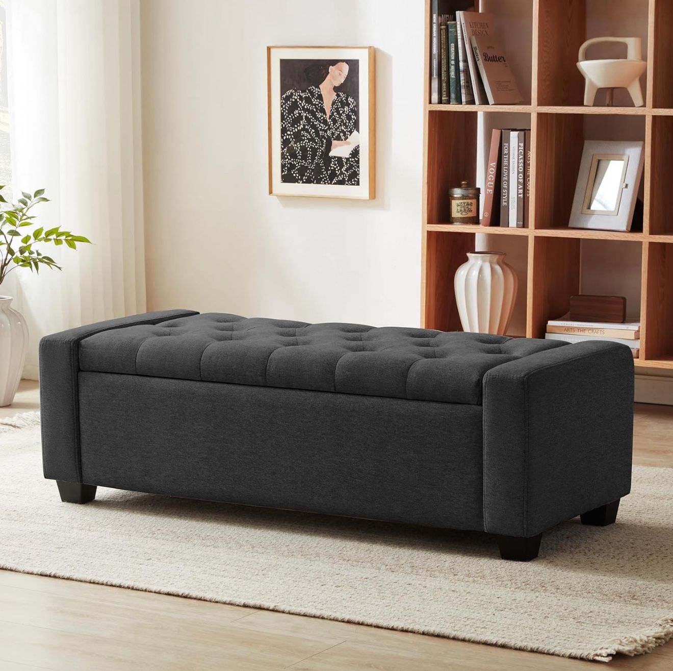 48” Upholstered Ottoman w/ Storage – Dark Gray