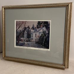 Vintage framed watercolor print The Carl Sandburg Home signed G Carol Bomer