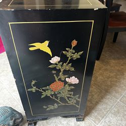 Chinese Black Lacquer Cabinet with Stones