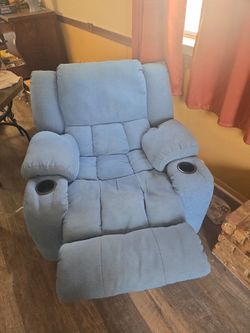Blue Microfiber Recliner Chair with Cup Holders