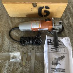 4” Angle Grinder With Tools, Extra Brushes, Wood Case. 