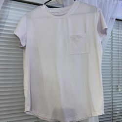 L Shein White Pocket Patched Drop Shoulder T-shirt 