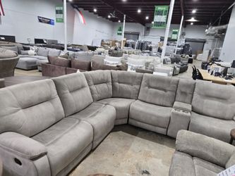 6-Piece Natural Color Sectional with 3 Recliners  &  Media Console