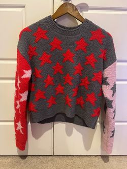 Star Print Fuzzy Knit Sweater
