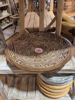Large Round Carved Wood Decorative Tray