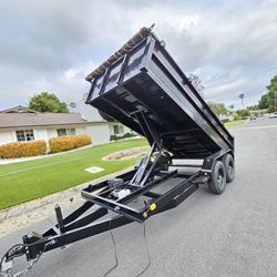 NEW 2026 HEAVY DUTY 8 LUGS DUMP TRAILER 14X8X2 IDEAL FOR BOBCAT, SCISSOR HOIST 8 TON,ELECTRIC BRAKES 4 WHEELS, LED LIGHTS, ROLLING TARP, SPARE TIRE, S