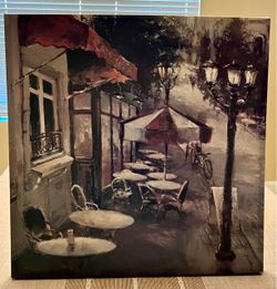 Parisian Café Street Scene Canvas Wall Art