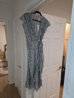 Blue floral wrap dress