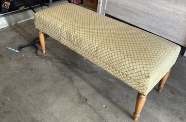 CHARLES STEWART FURNITURE Bench in Green and Gold Striped Upholstery
