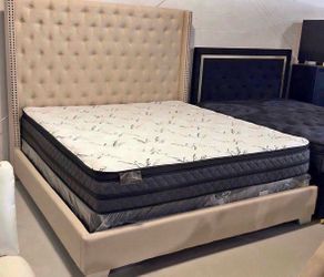 NEW IN BOX- 6Ft King Size Tufted Cream Bed Frame Delivery available