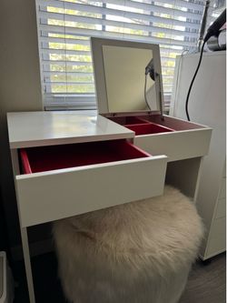 IKEA Brimes Dressing Table & Faux Fur Vanity Chair