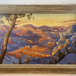 Oil painting on the wood panel by Maurice Green 1978 Grand Canyon