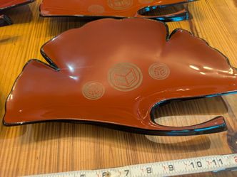 Vintage Japanese Red Lacquerware Ginkgo Leaf Platters - Set of 4